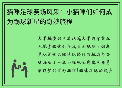 猫咪足球赛场风采：小猫咪们如何成为踢球新星的奇妙旅程