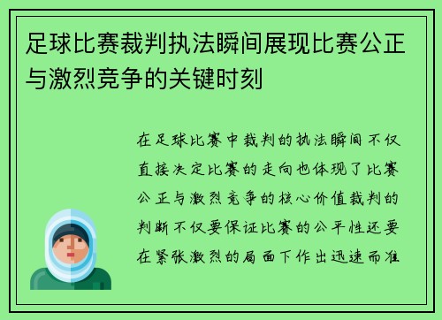 足球比赛裁判执法瞬间展现比赛公正与激烈竞争的关键时刻