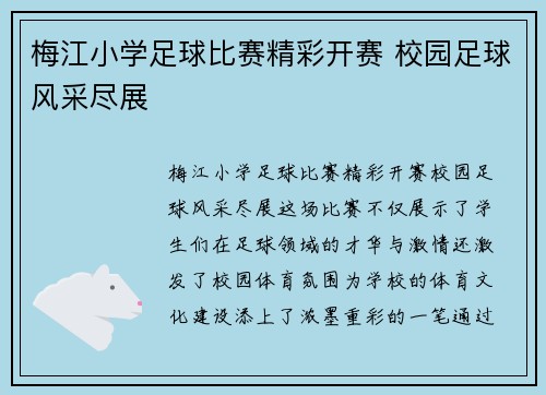 梅江小学足球比赛精彩开赛 校园足球风采尽展
