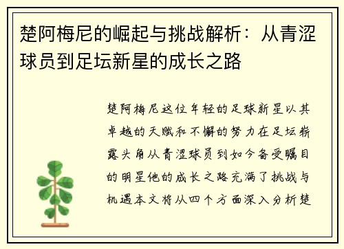 楚阿梅尼的崛起与挑战解析：从青涩球员到足坛新星的成长之路